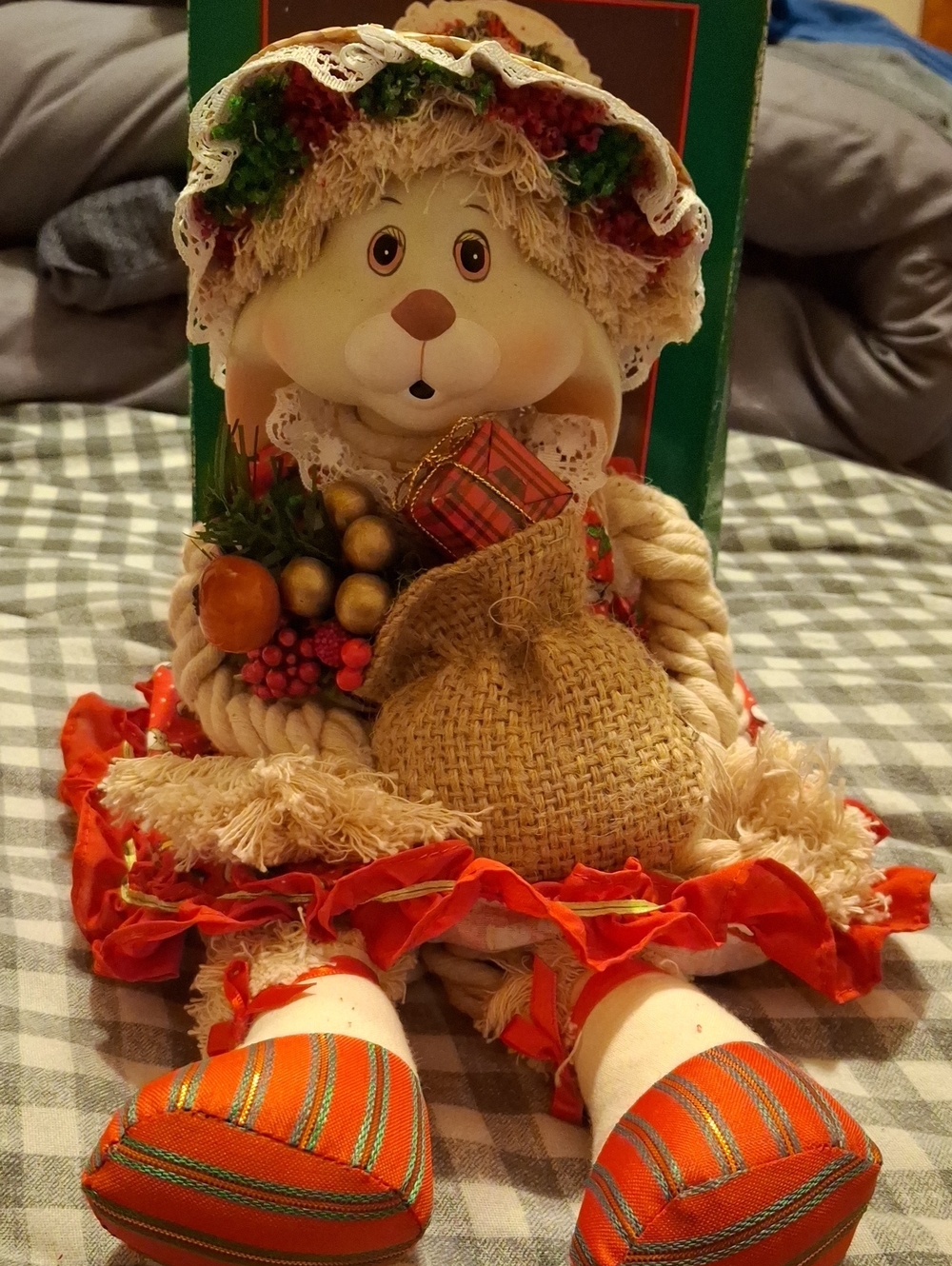 Handcrafted Fall Bunny Doll Holiday Decor in Orange and Cream